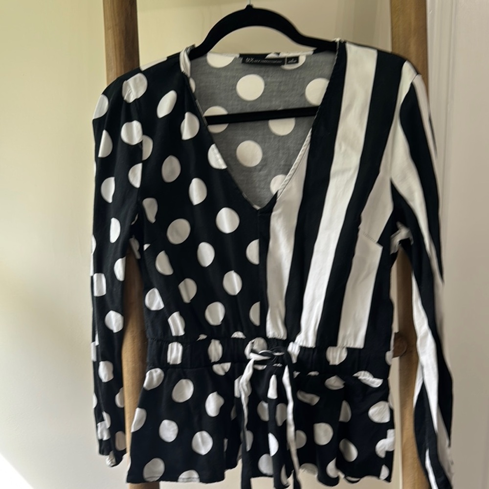Black and White Polka Dot and Stripe Top